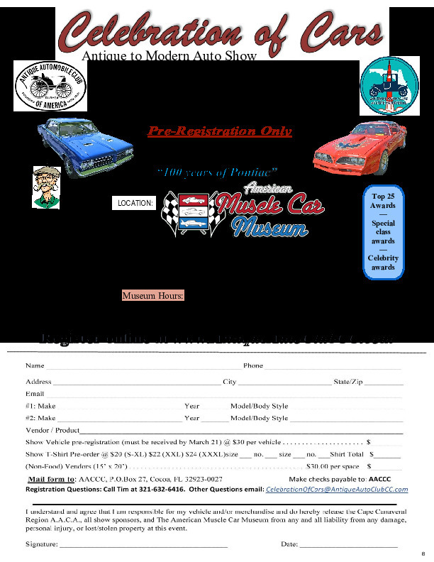 AACA Cape Canaveral's Celebration of Cars Flyer