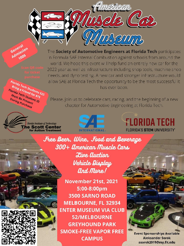 Society Of Automotive Engineers at Florida Tech Fundraiser Flyer