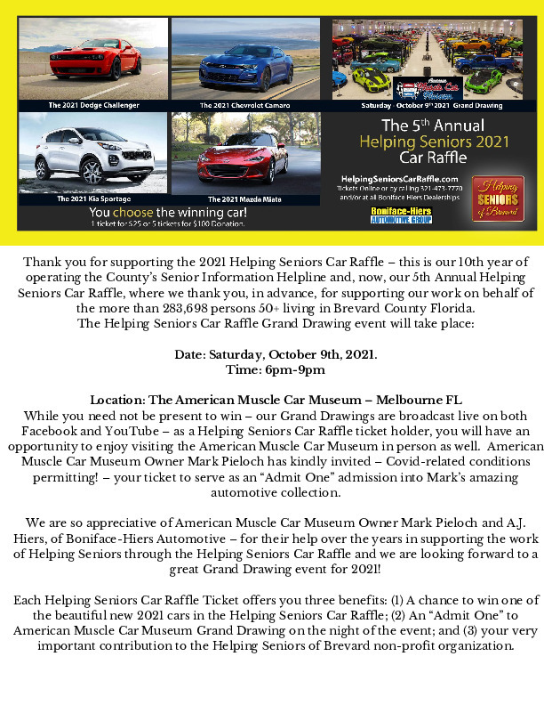 2021 Helping Seniors Car Raffle Flyer