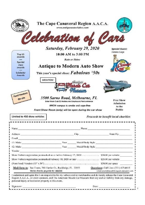 Celebration of Cars - Antique Auto Club of Cape Canaveral Flyer