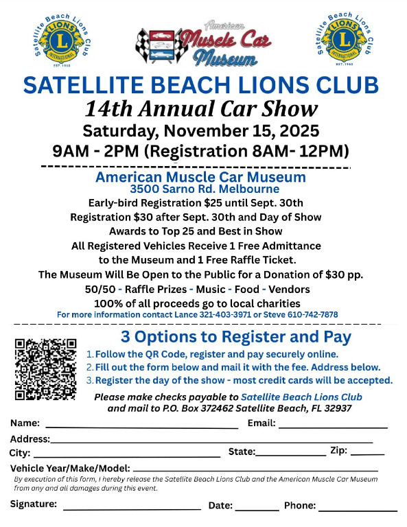 Satellite Beach Lions Club Car Show Flyer