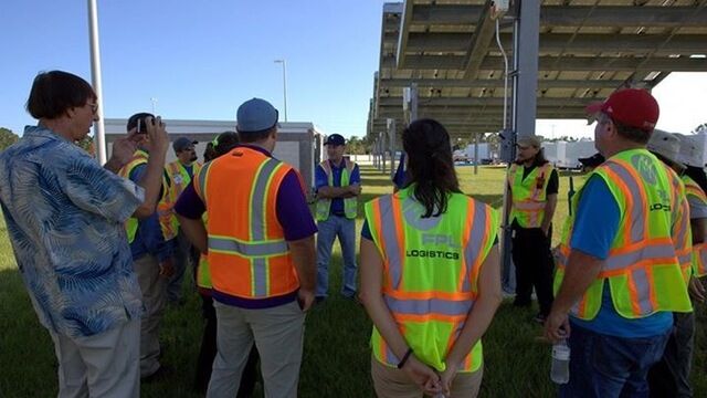 Florida Power & Light President and CEO, Eric Silagy and VP Robert Gould flew on the grounds at AMCM and FPL staging area to check on progress & receive input from front line workers. Gould addressed the media.