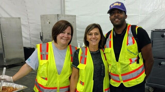 April, Tammy and Dominic, putting in long hours preparing and serving meals to the crews.