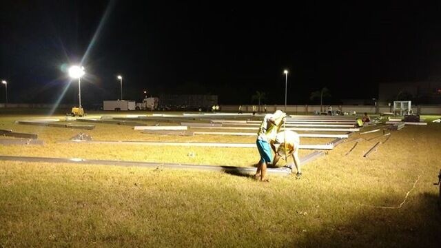 Crews setting up the food tent to feed 1,000 people a day