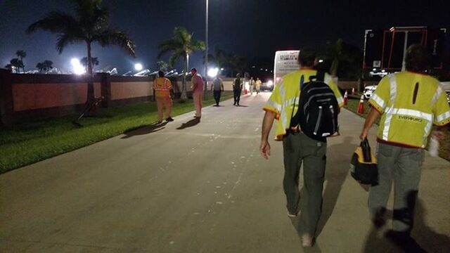 Crews up before sunrise, quick trip to food tent, then off to work