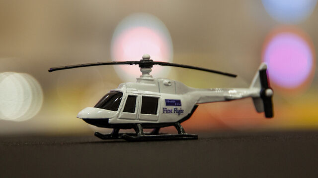 A miniature First Flight helicopter on display at the Health First 30th Anniversary of First Flight