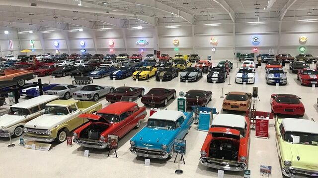 Open hoods on some of the cars at the American Muscle Car Museum