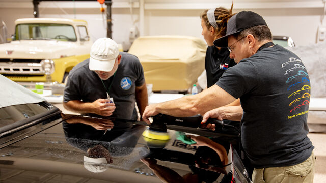 The Polishing how-to portion of the night at the Porsche Club of America Detail Class