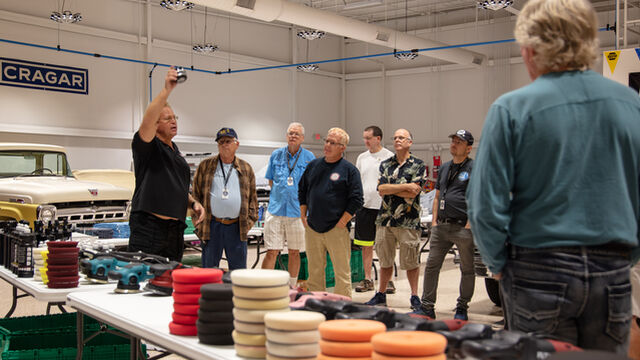 Demonstrating a product at the Porsche Club of America Detail Class