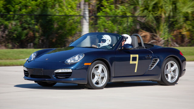 Number 9 Porsche driving at the Porsche Club of America (PCA) Autocross 