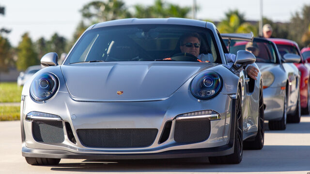 The cars drive around the course at the Porsche Club of America (PCA) Autocross 