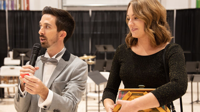 Raffling off prizes at the Satellite Beach Instrument fundraiser