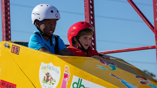 The first drop is scary as the kids begin the race at Sunshine State Superkids soapbox derby