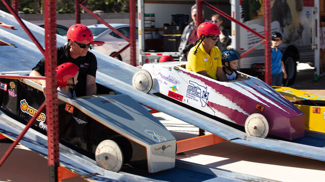 Coming down the ramps at the Sunshine State Superkids soapbox derby 