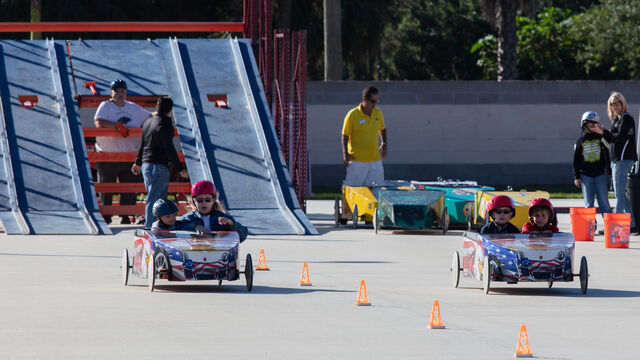 Heading to the finish line at Sunshine State Superkids soapbox derby